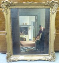 Late 19thC British School - an interior scene  oil on canvas  13" x 16"  framed