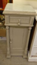 A 19thC style French breakfront pot cupboard, painted in shabby-chic with a grey marble top, over