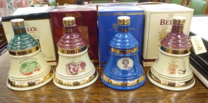 Four unopened Wade Bells Whisky commemorative decanters  boxed