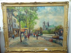 Cordel - a Continental street scene  oil on board  bears a signature  23" x 31"  framed