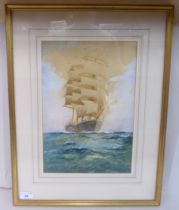 W Mitchell - a four masted sailing vessel  watercolour  bears a signature & dated 1932  10" x 14"