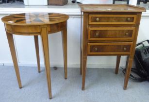 Small furniture: to include a modern fruitwood and marquetry occasional table, raised on square,