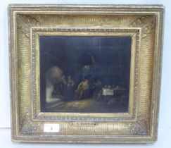 Attributed to Edward Bird - a period interior scene  oil on panel  7" x 8"  framed