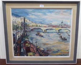 George Hann - 'The Embankment, London'  oil on canvas  bears a signature  20" x 24"  framed
