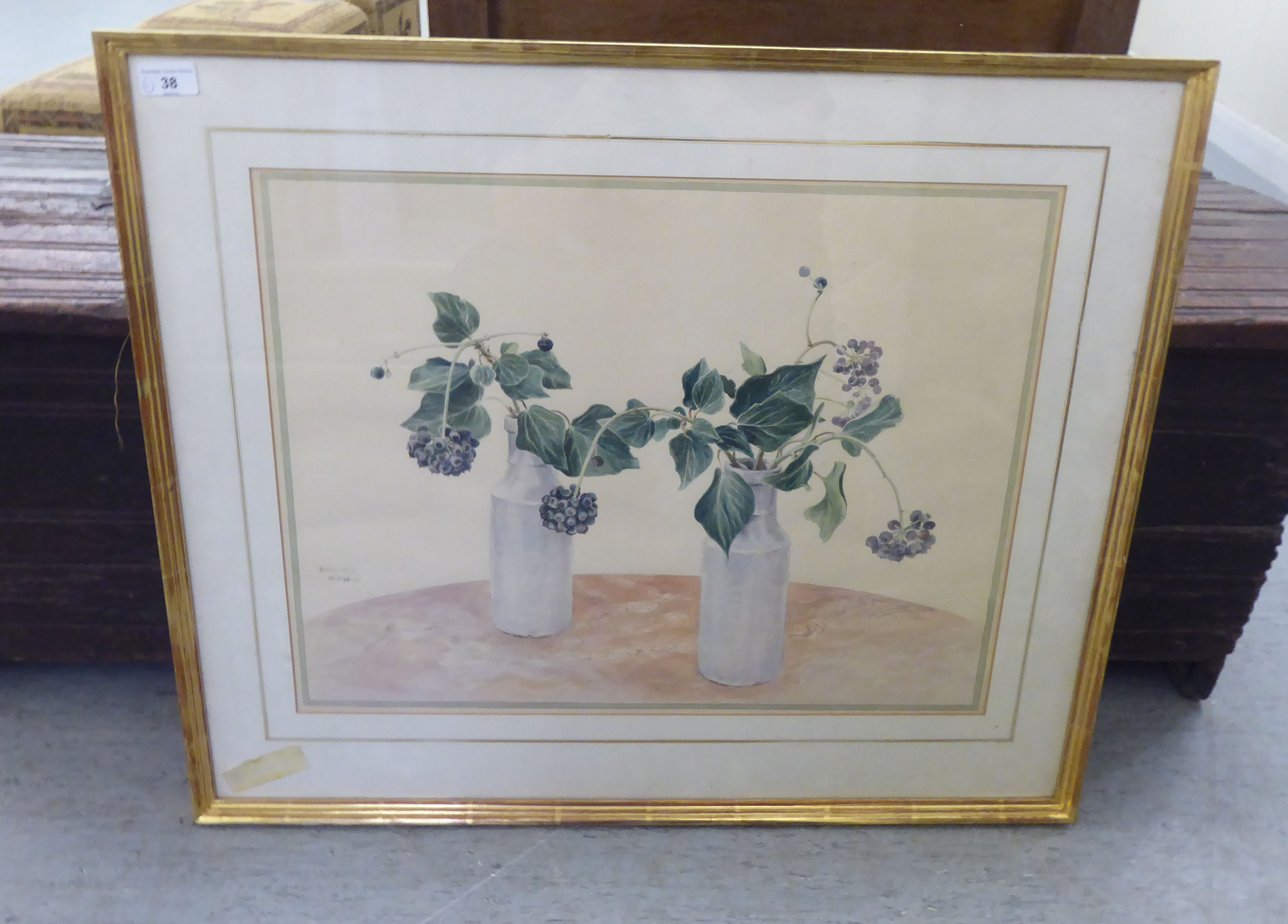 David Hill - a still life study, flowers in two vases on a table  watercolour  bears a signature &