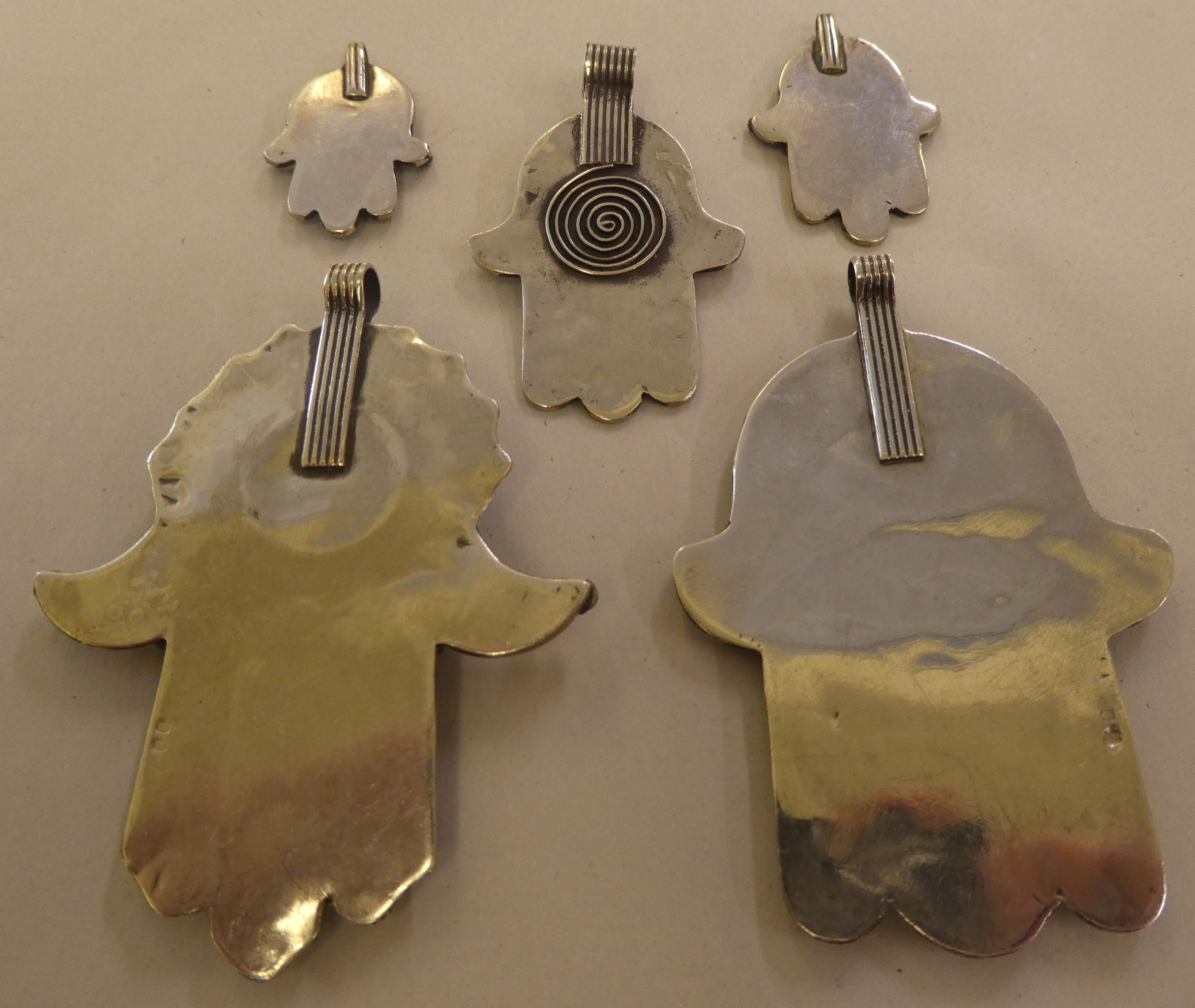 Five Hamsa white metal and multi-coloured enamel pendants - Image 2 of 2