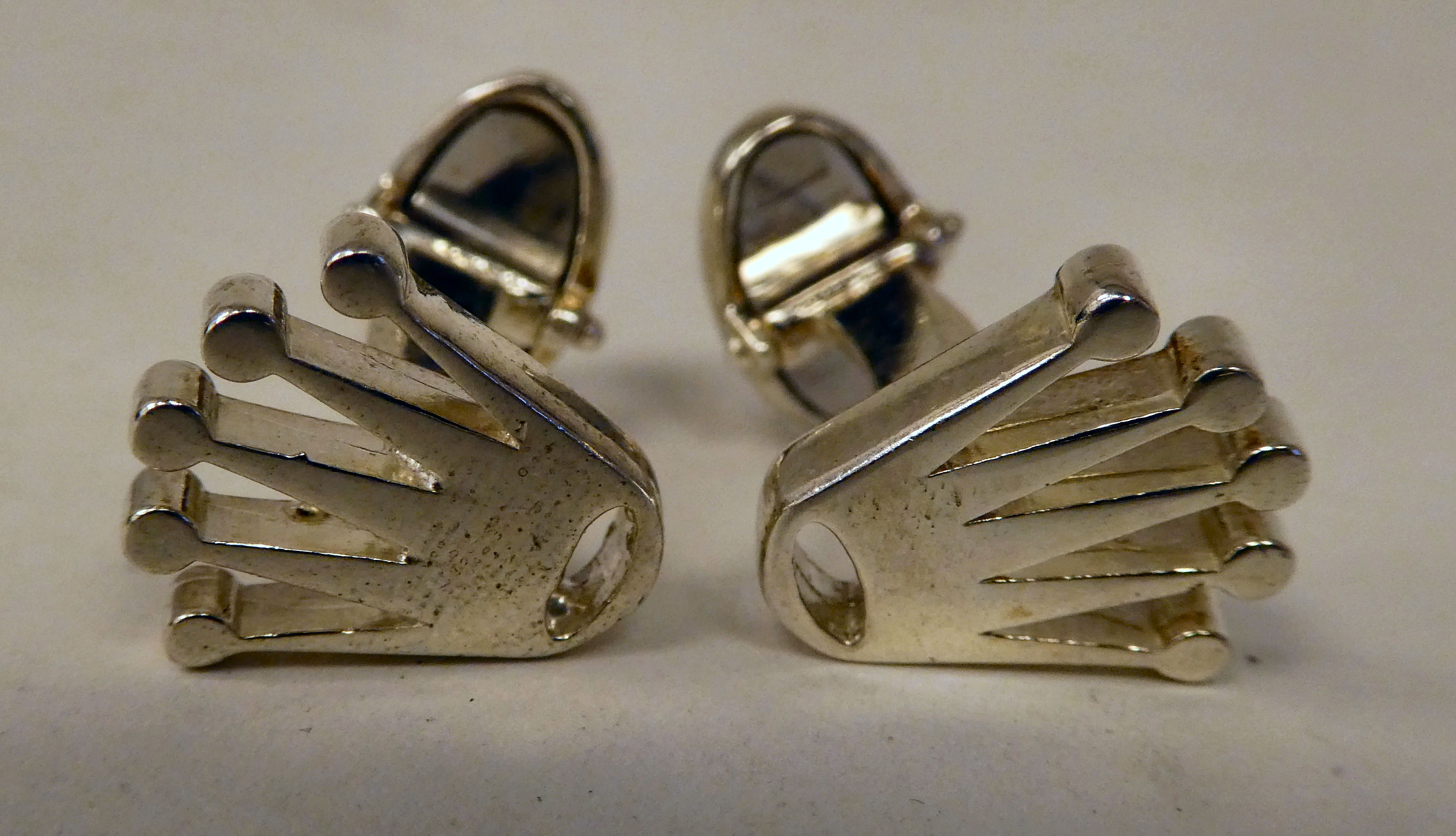 A pair of silver coloured metal crown top cufflinks  stamped 925