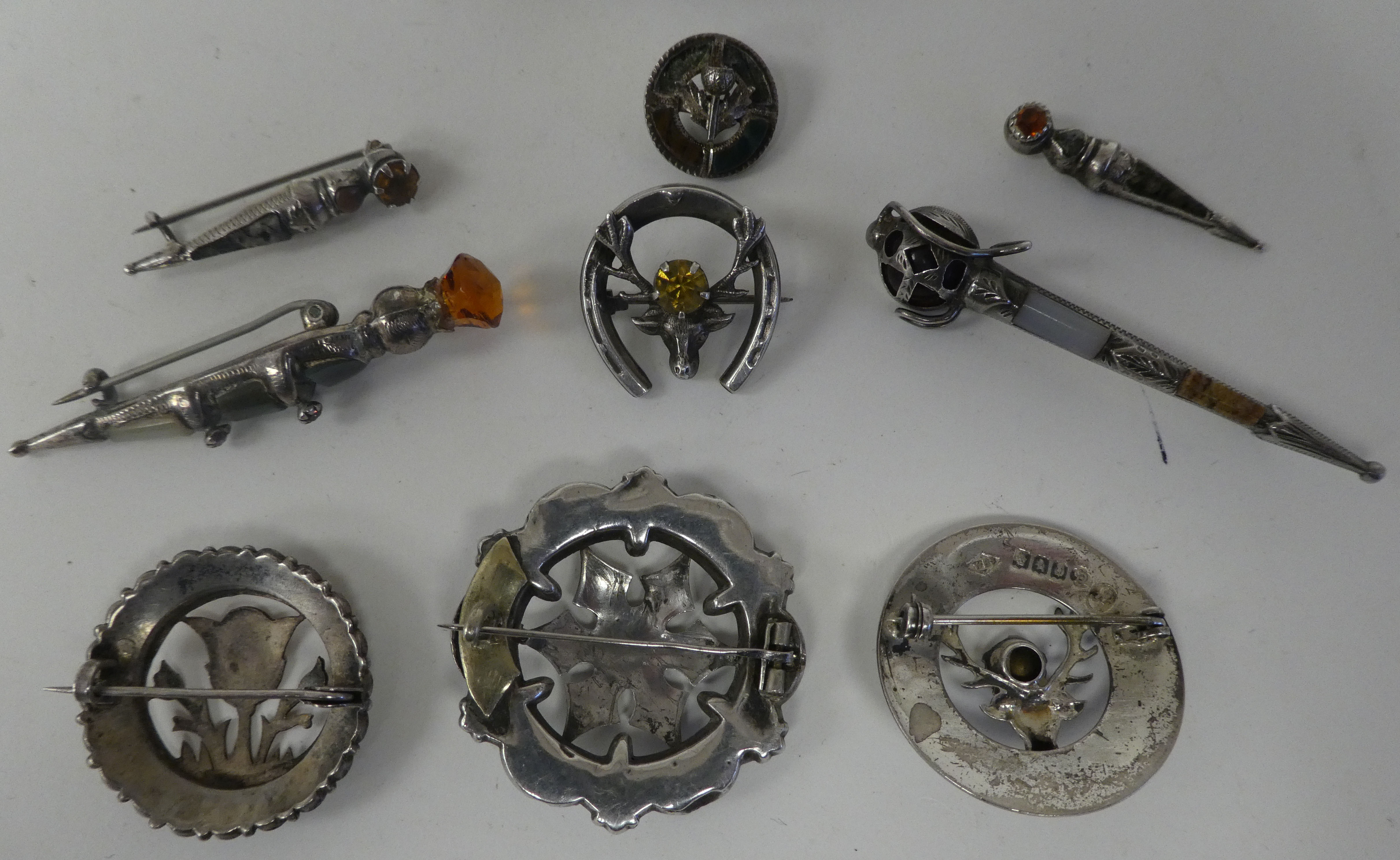 Scottish pin brooches: to include Sterling and other silver and yellow metal sword brooches - Image 3 of 12