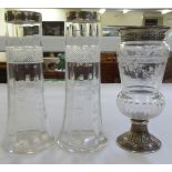 Glassware: to include a French vase with engraved floral decoration and silver mounts  7.5"h