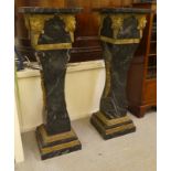 A pair of 19thC Continentally inspired, modular, marble pedestals of square, tapered form with