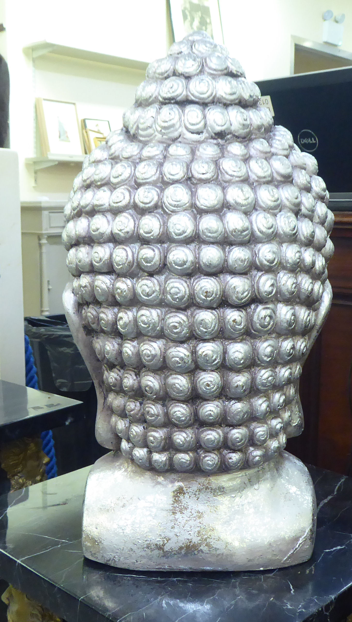 A modern silvered composition bust of the Buddha's head  28"h - Image 3 of 4