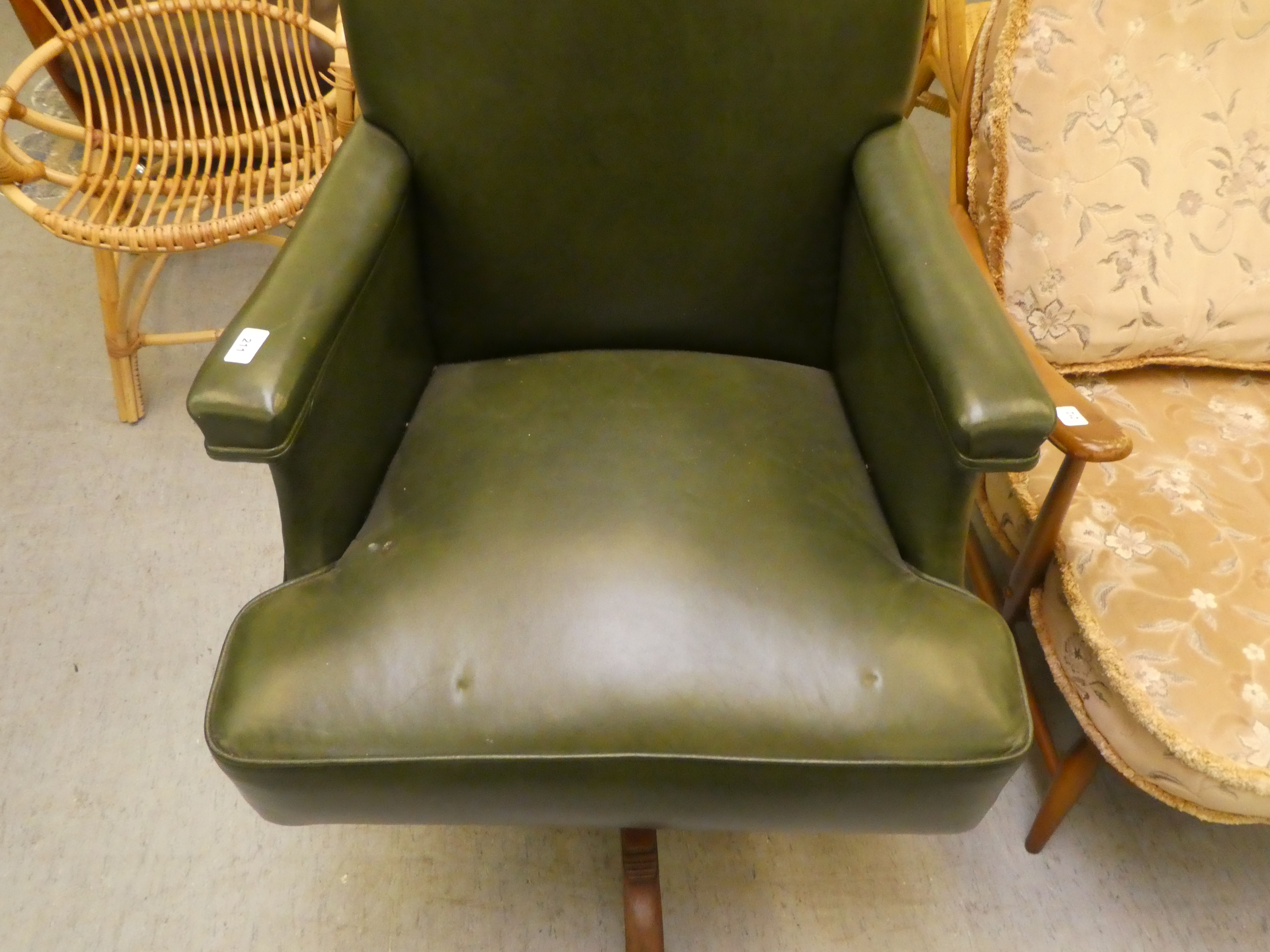 A mid 20thC faux green hide upholstered swivel office chair, raised on a splayed pedestal base - Image 2 of 5