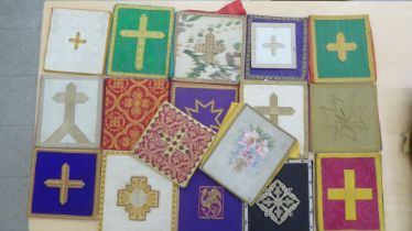 Decorative ecclesiastical altar accessories, worked in various tapestry fabric