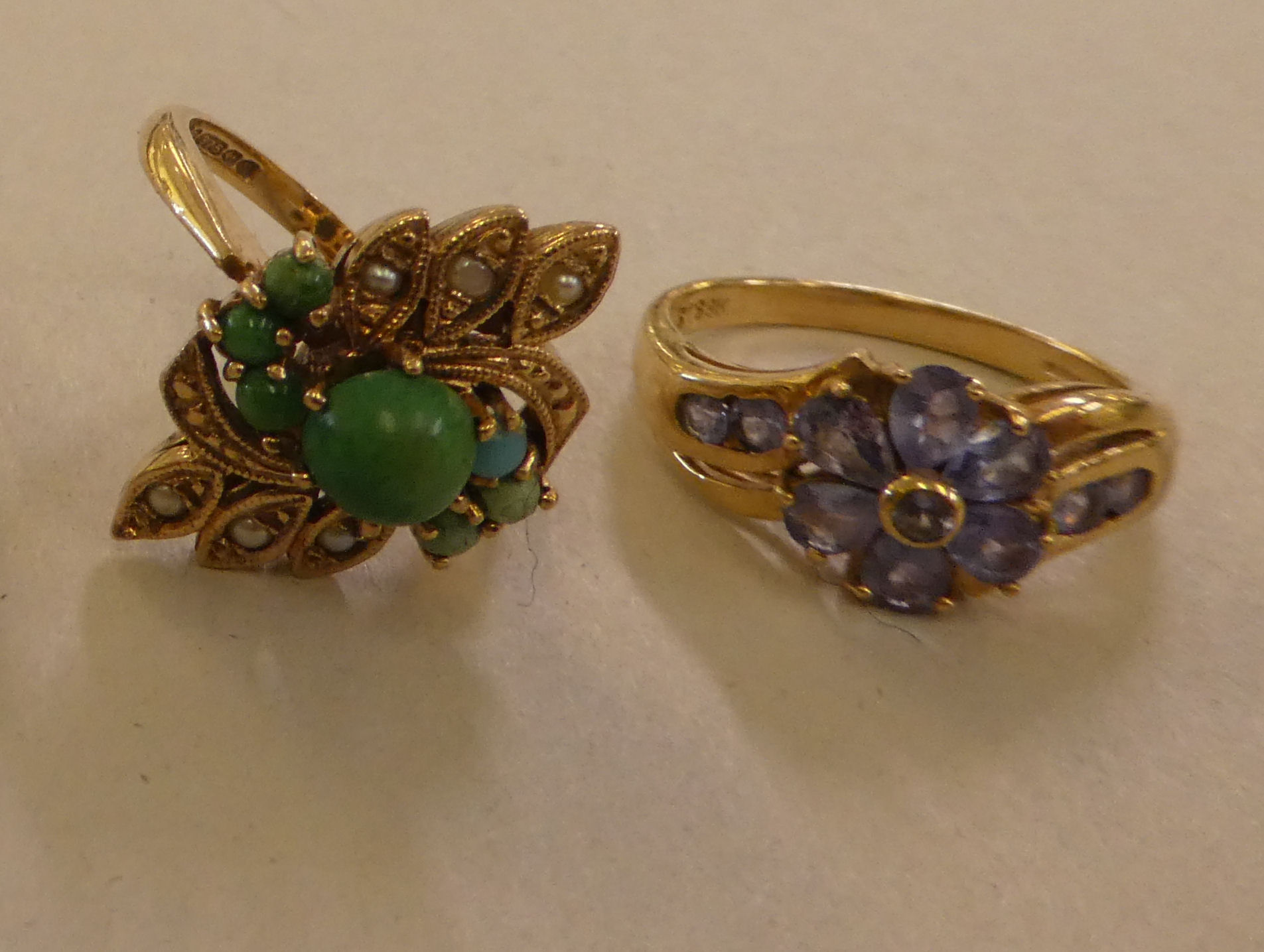 Five 9ct gold rings, variously set with coloured stones - Image 3 of 3