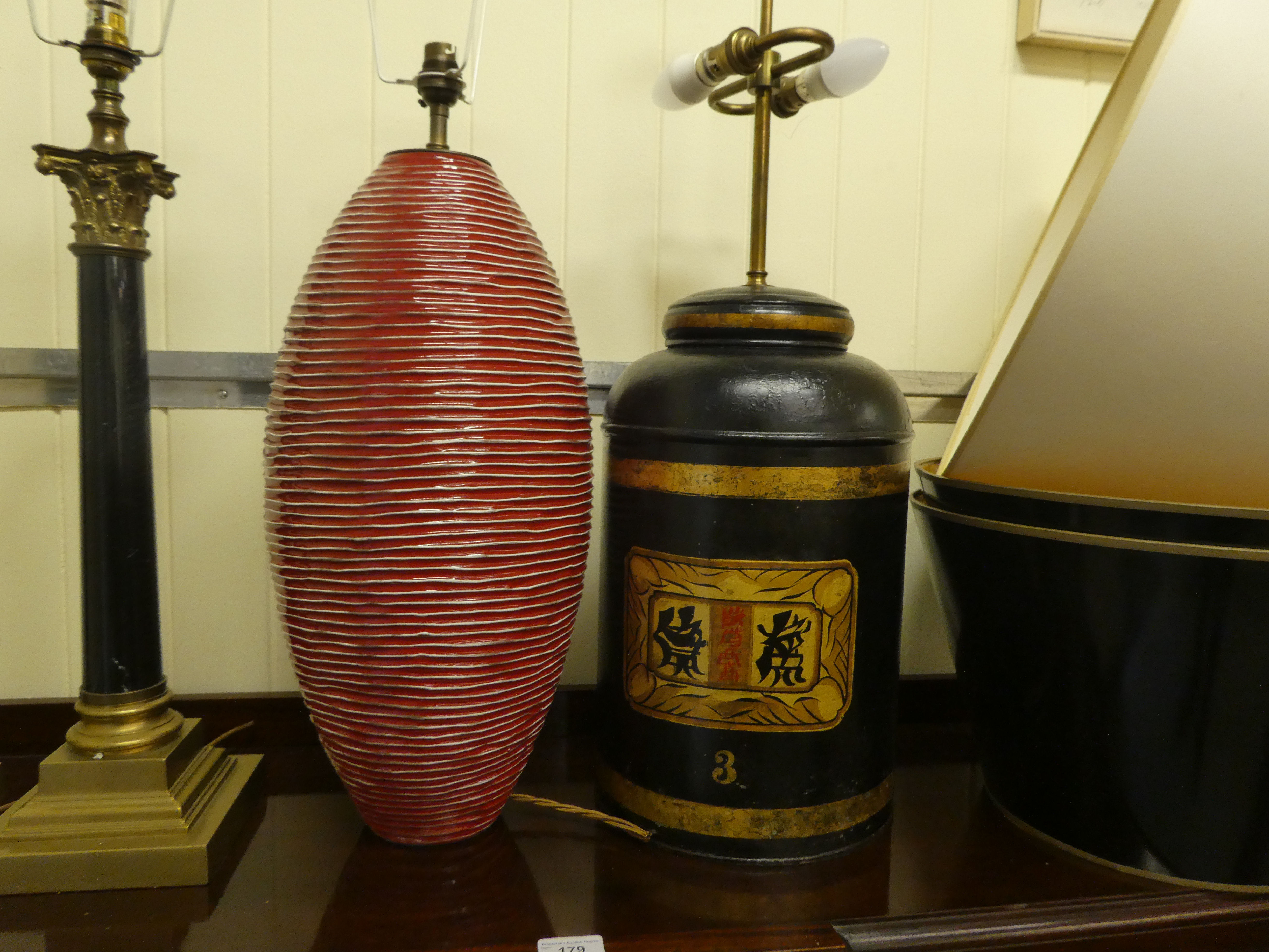 A pair of brass and marble composition capital table lamps  18"h; and two others - Image 2 of 4