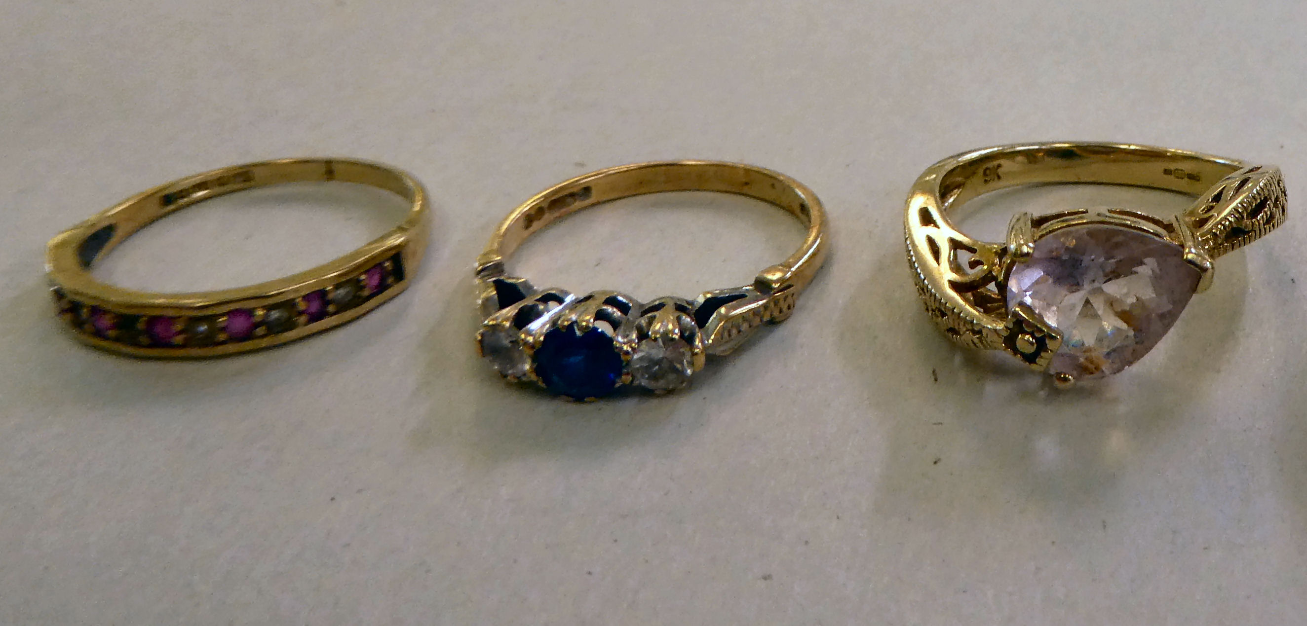 Five 9ct gold rings, variously set with coloured stones - Image 2 of 3