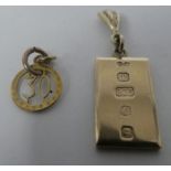 A 9ct gold '30' pendant; and a 9ct gold miniature ingot pendant