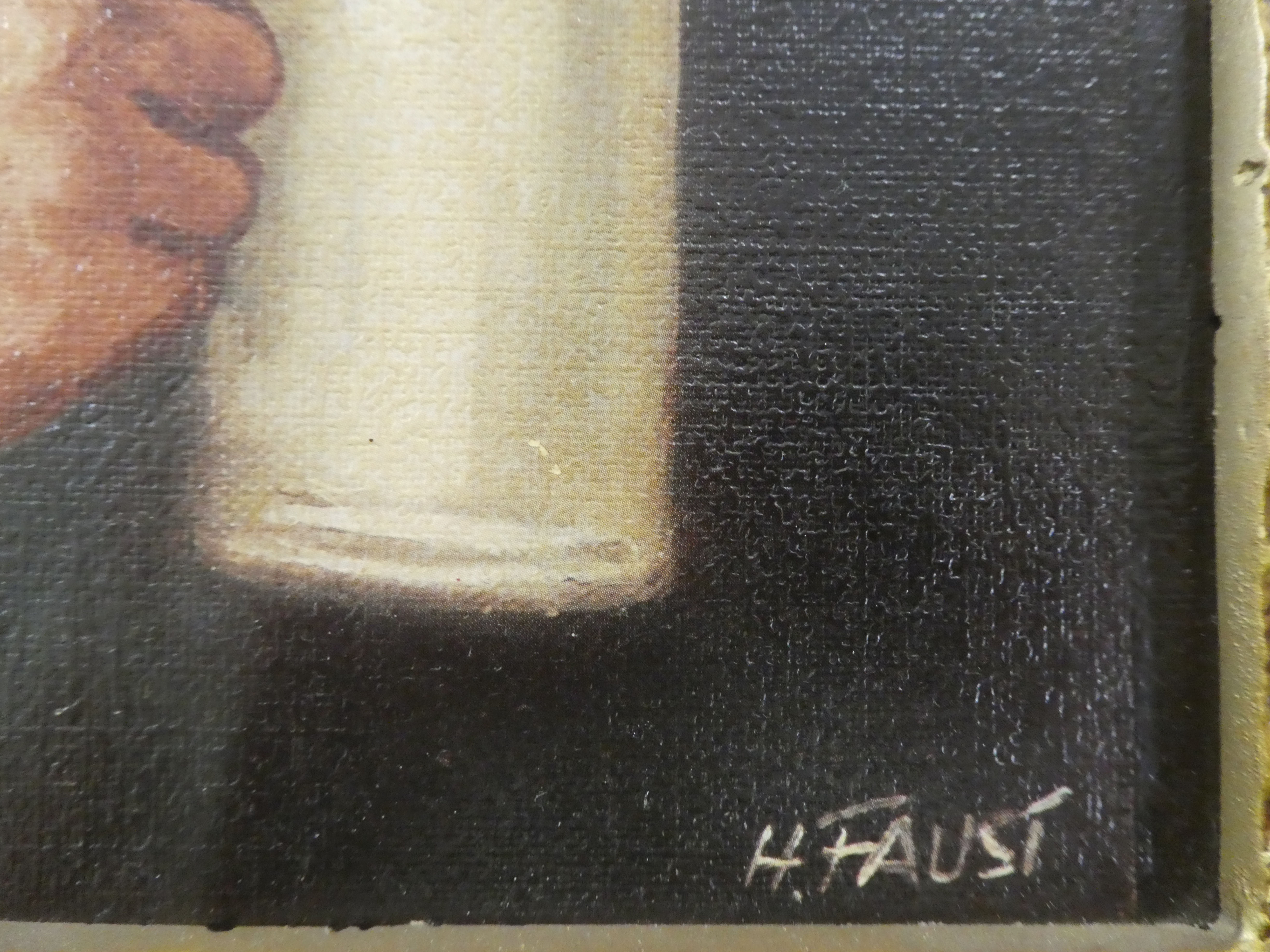 H Faust - a study of a man holding a beer stein  oil on board  bears a signature  11.5" x 9.5" - Image 3 of 5
