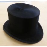 An early 20thC Dunn & Co black silk top hat  21cm front to back  16cm side to side