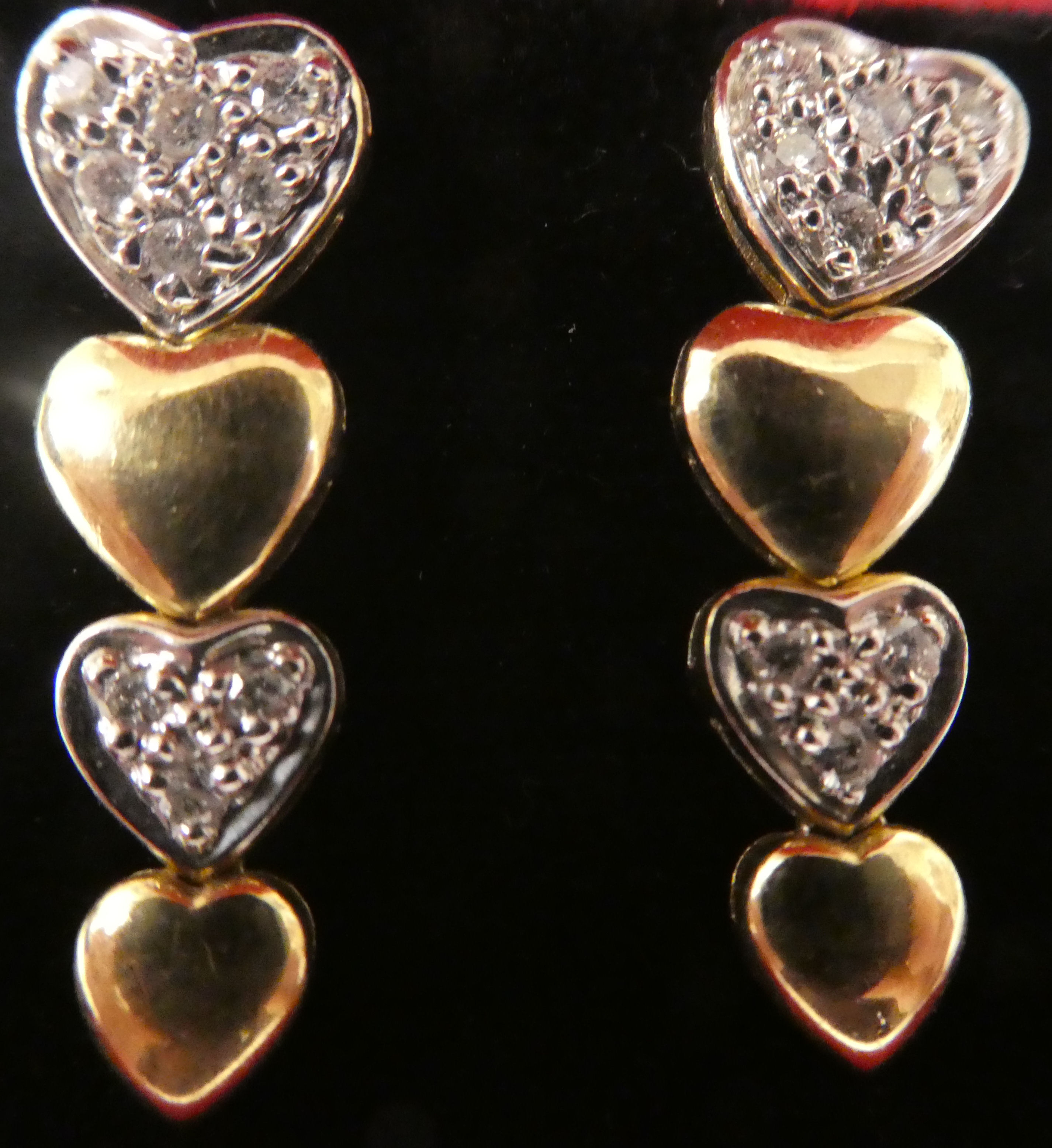 A pair of 14ct gold and diamond set, multiple heart shape earrings - Image 2 of 2