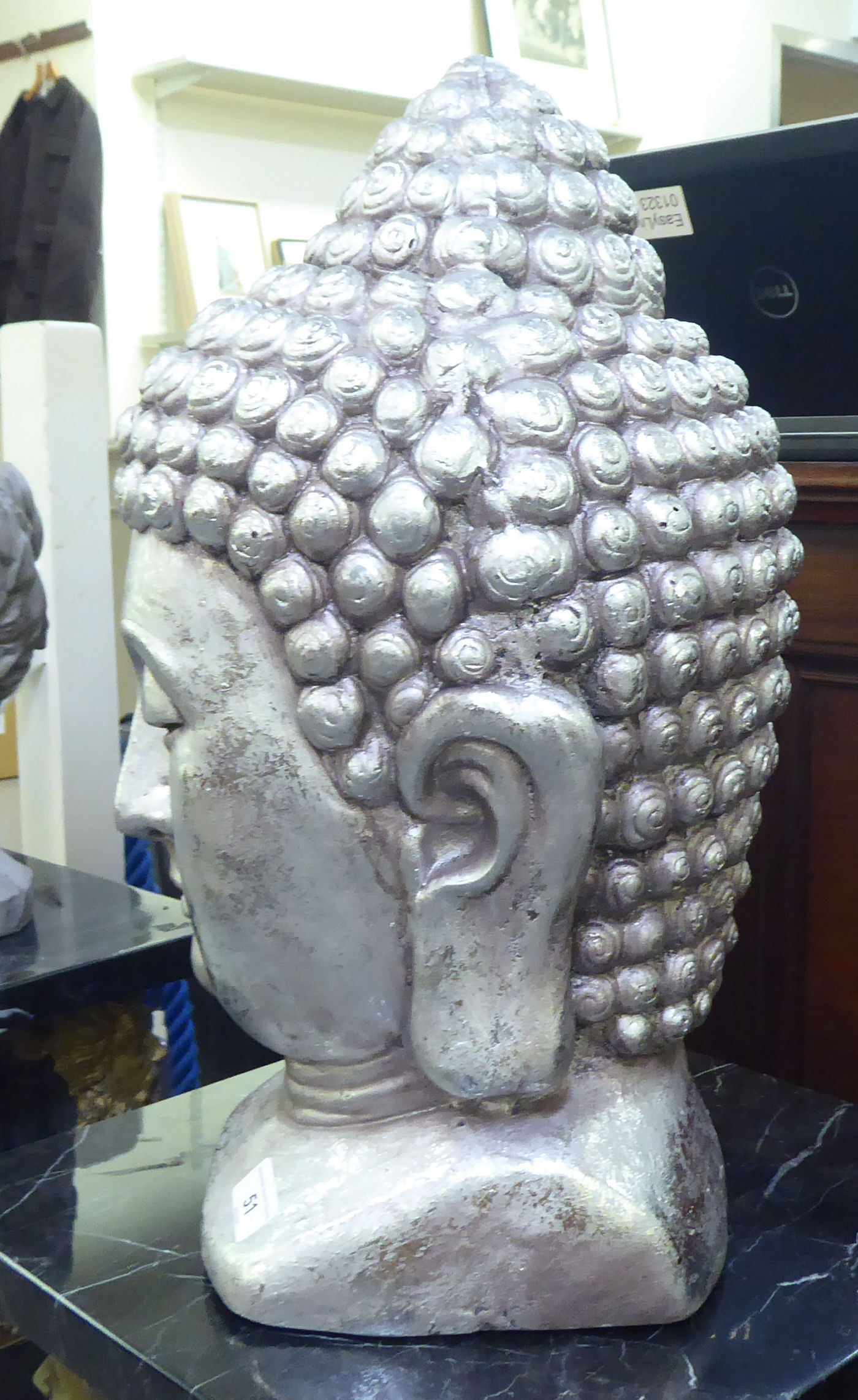 A modern silvered composition bust of the Buddha's head  28"h - Image 2 of 4