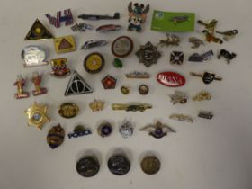 Various pin badges: to include VJ Day, Glacier National Park and Diana Ross World Tour 1982