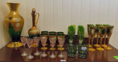 Glassware: to include Venetian and Bohemian green, clear overpainted and other pedestal wines and