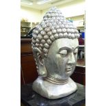A modern silvered composition bust of the Buddha's head  28"h