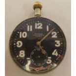 A World War II Royal Flying Corps MKV aircraft cockpit watch, faced by a enamelled black Arabic dial