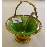 A Mappin & Webb silver sugar basket with a green glass liner and matching spoon  Sheffield 1937