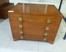 A modern Chinese teak, four drawer canteen chest (empty), raised on bracket feet  12"h  16"w