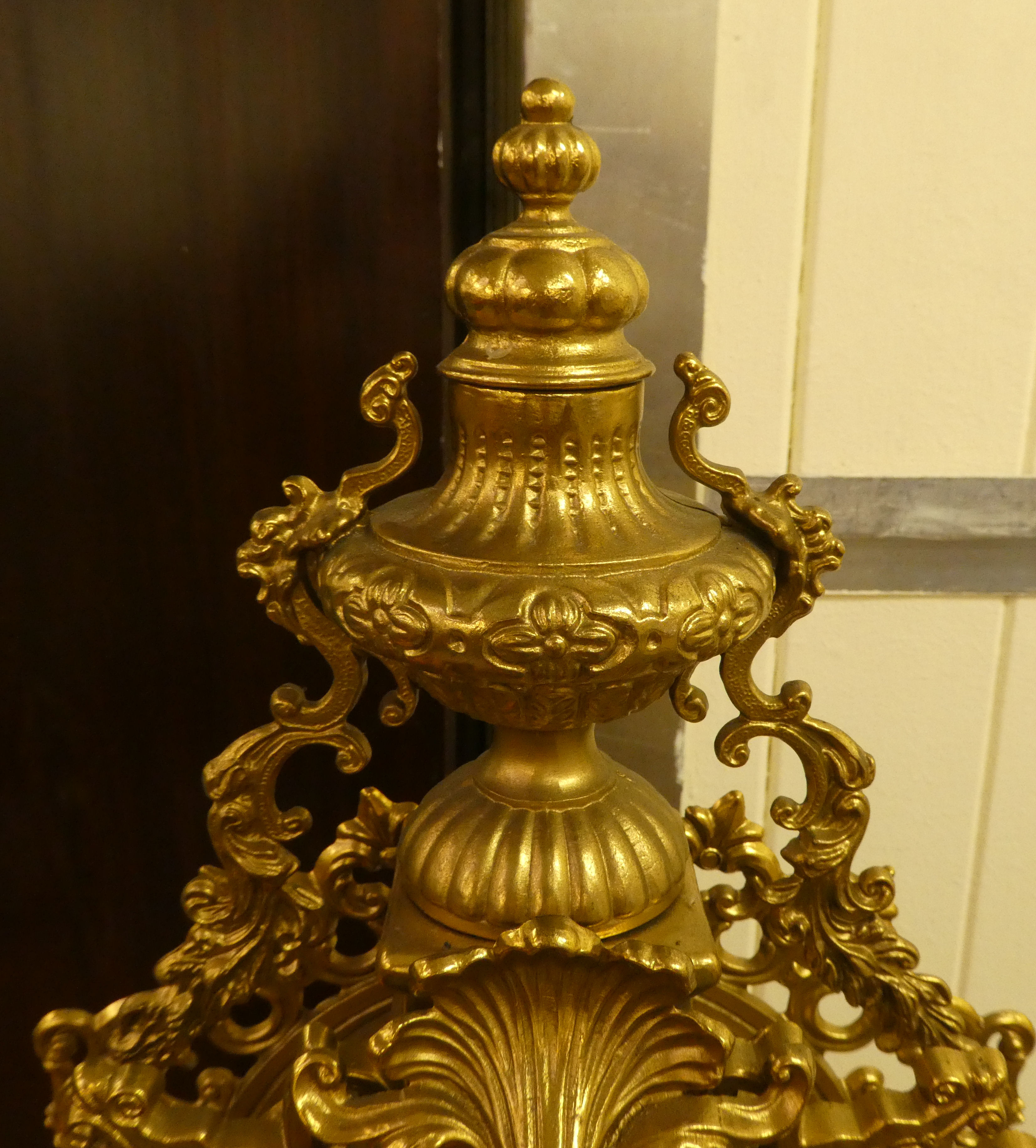 A modern Victorian design, gilt metal cased mantel clock of ornate architectural design, faced by - Image 4 of 5