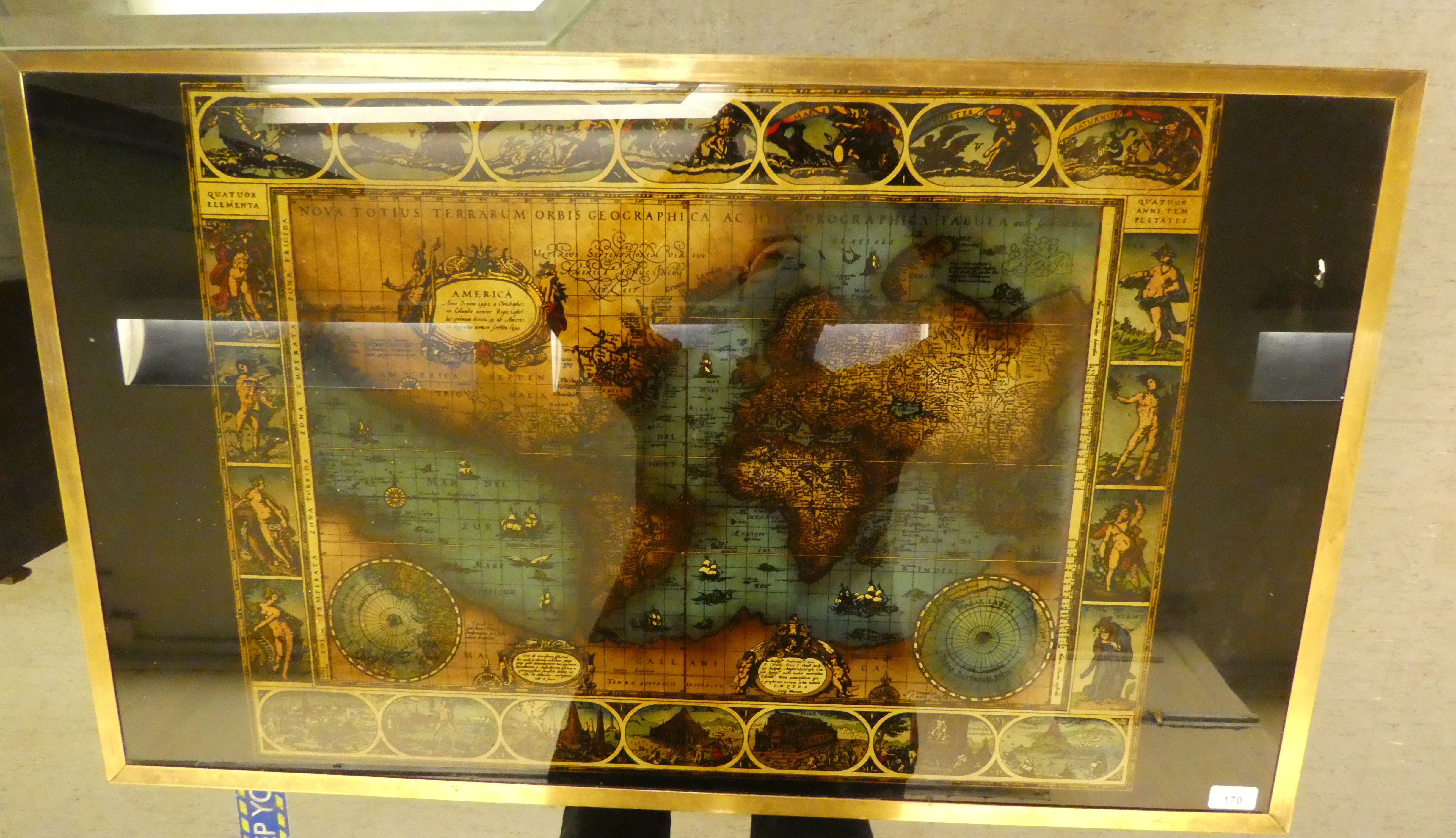 A modern mahogany finished coffee table, the glass top decorated with a map of America  19"h  40"w - Image 2 of 4