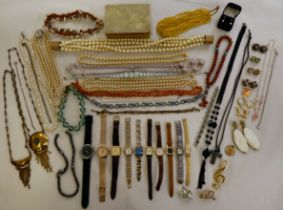 Costume jewellery and other items of personal ornament: to include modern wristwatches; earrings;