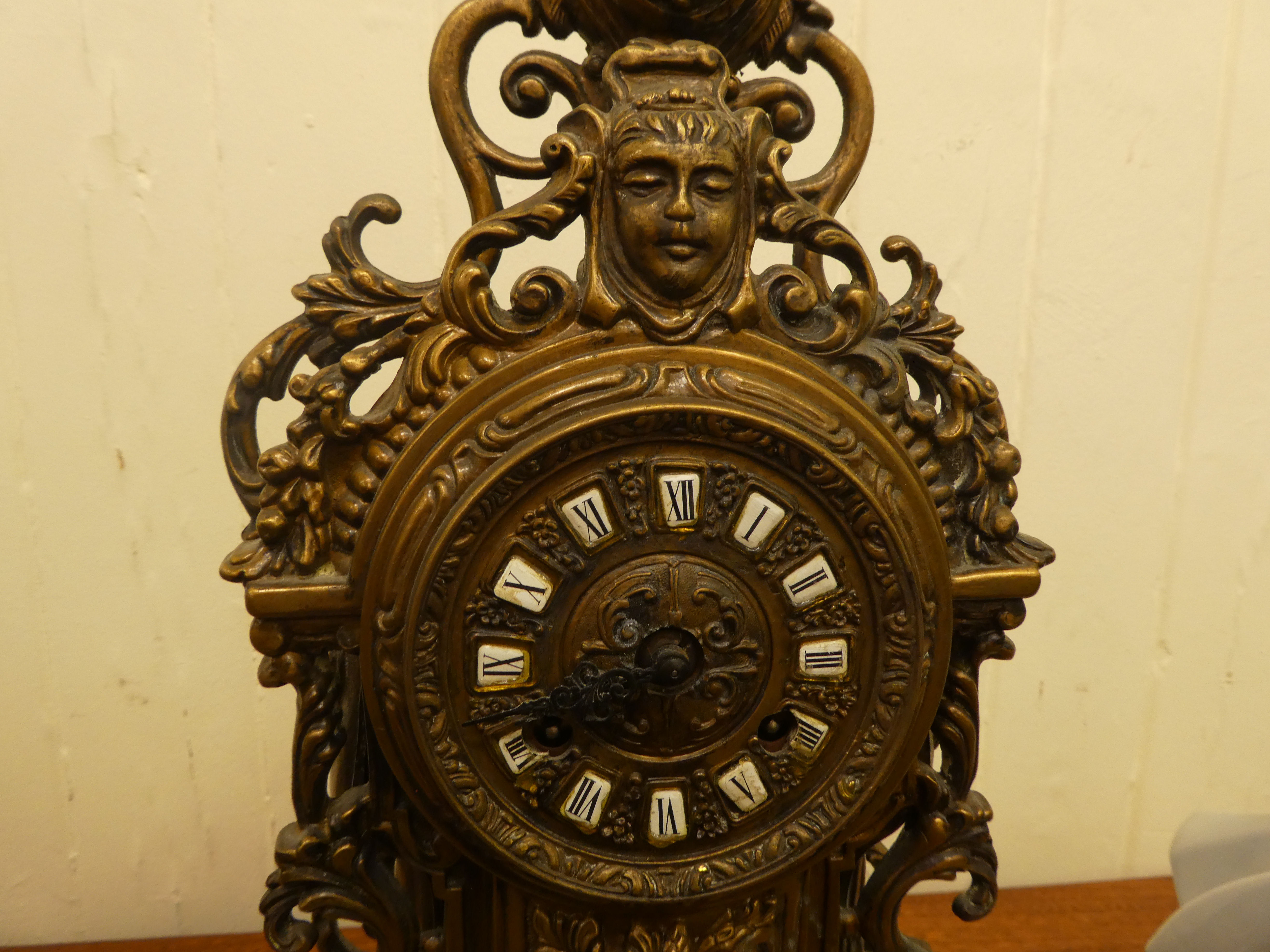 A modern Victorian design, gilt metal cased mantel clock of ornate architectural design, faced by - Image 3 of 5