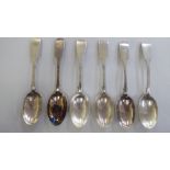 A set of six silver fiddle pattern dessert spoons  London 1900