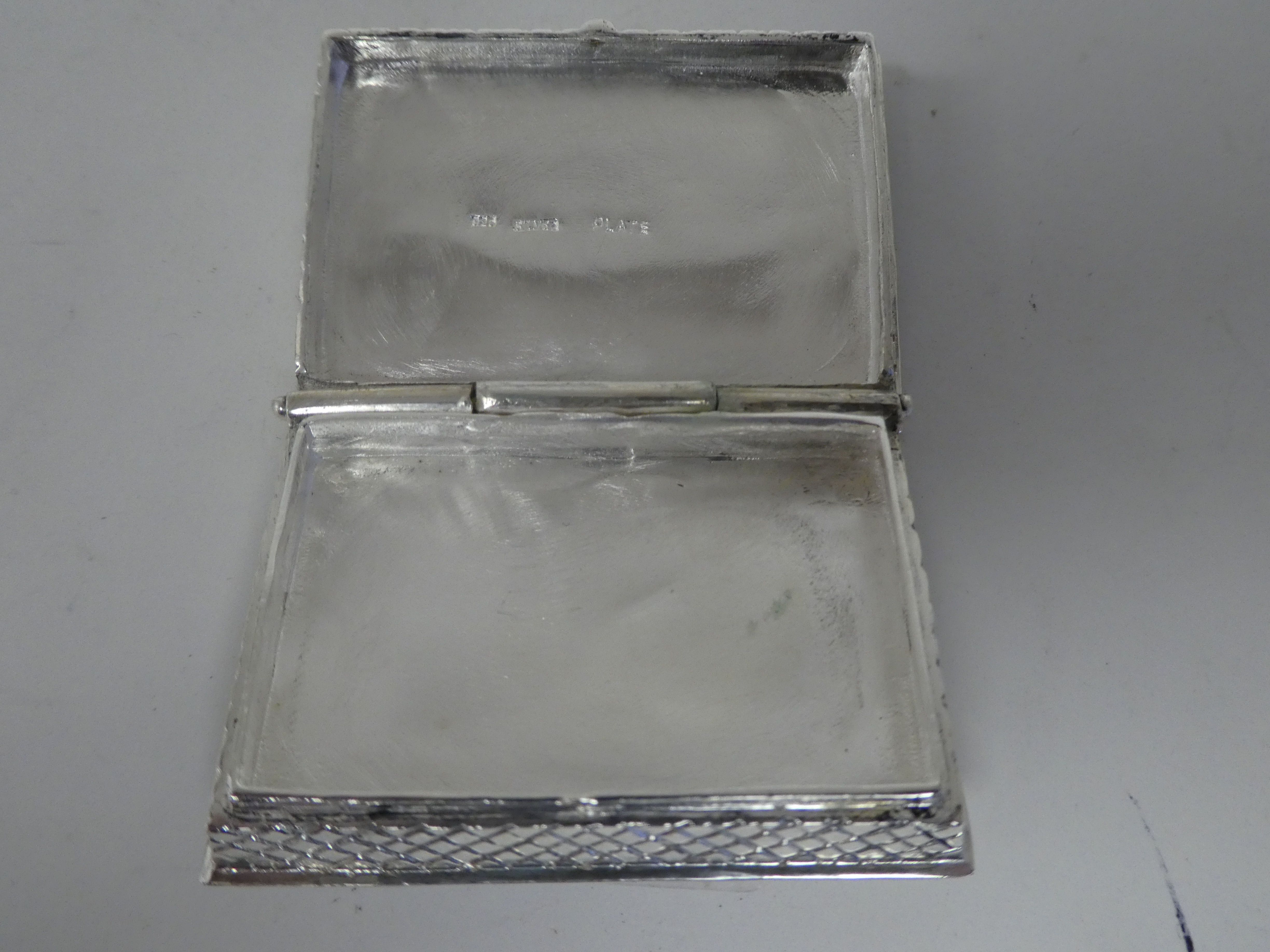 A silver coloured metal pin box, the hinged lid featuring an enamelled study, a reclining nude - Image 3 of 4