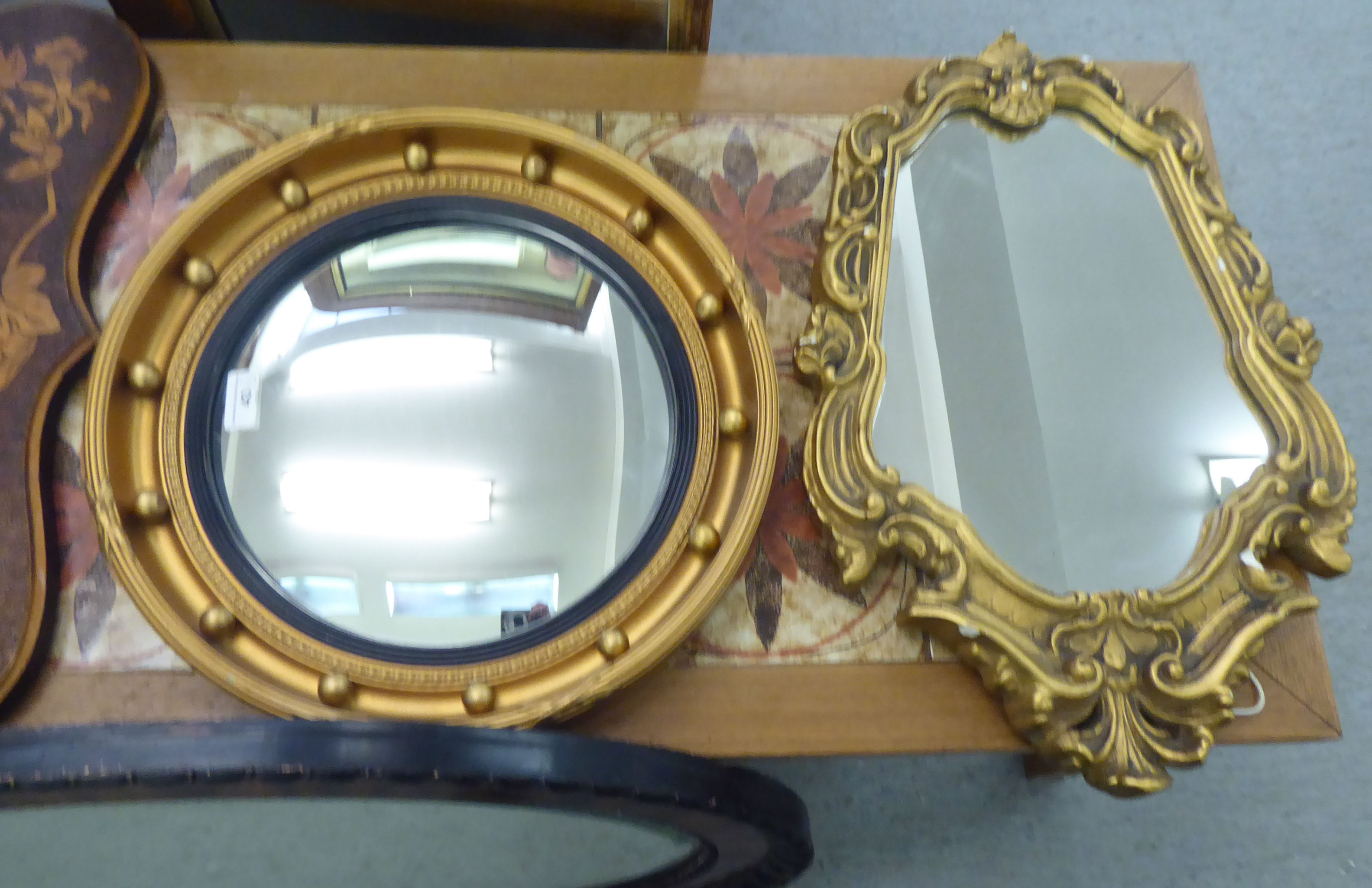 Five dissimilar 20thC mirrors: to include a reproduction of a Regency convex example  16"dia - Image 3 of 3