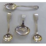 Silver spoons: to include a Georgian caddy spoon  indistinct marks