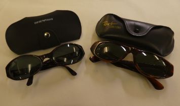 Sunglasses, viz. a pair of Ray-Ban in brown simulated tortoiseshell, in protective cover; and a pair