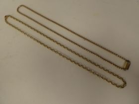 A gold coloured metal chiselled belcher link necklace, on a dog clip clasp; and another, on a