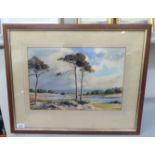 Winston Megoran - an open landscape  watercolour  bears a signature  11" x 16"  framed