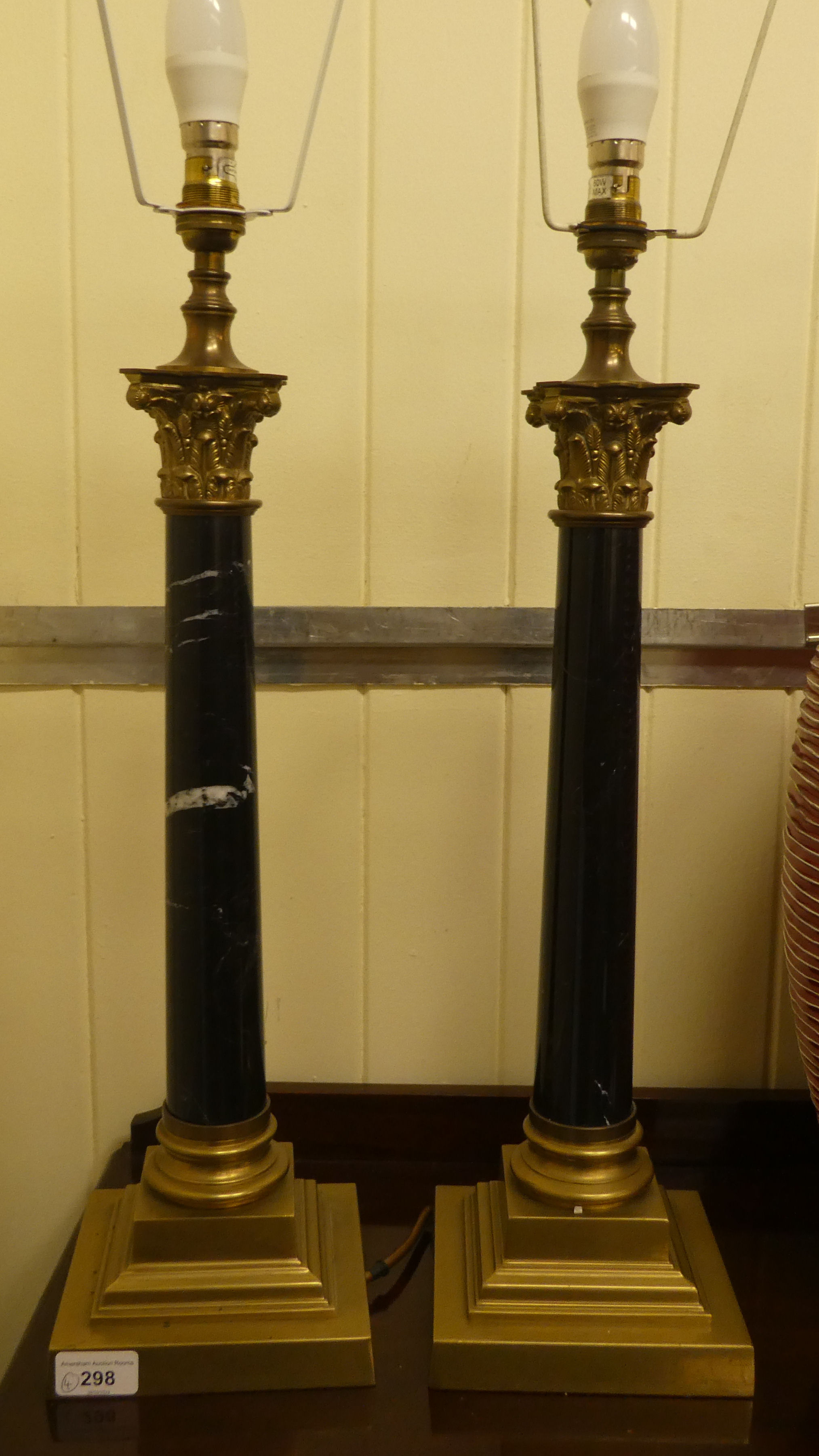 A pair of brass and marble composition capital table lamps  18"h; and two others - Image 3 of 4