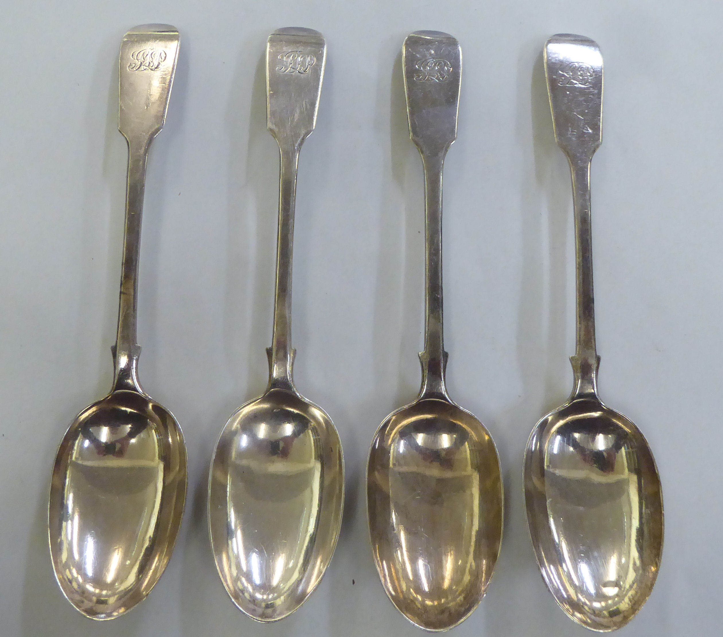 A set of four silver fiddle pattern tablespoons  London 1901