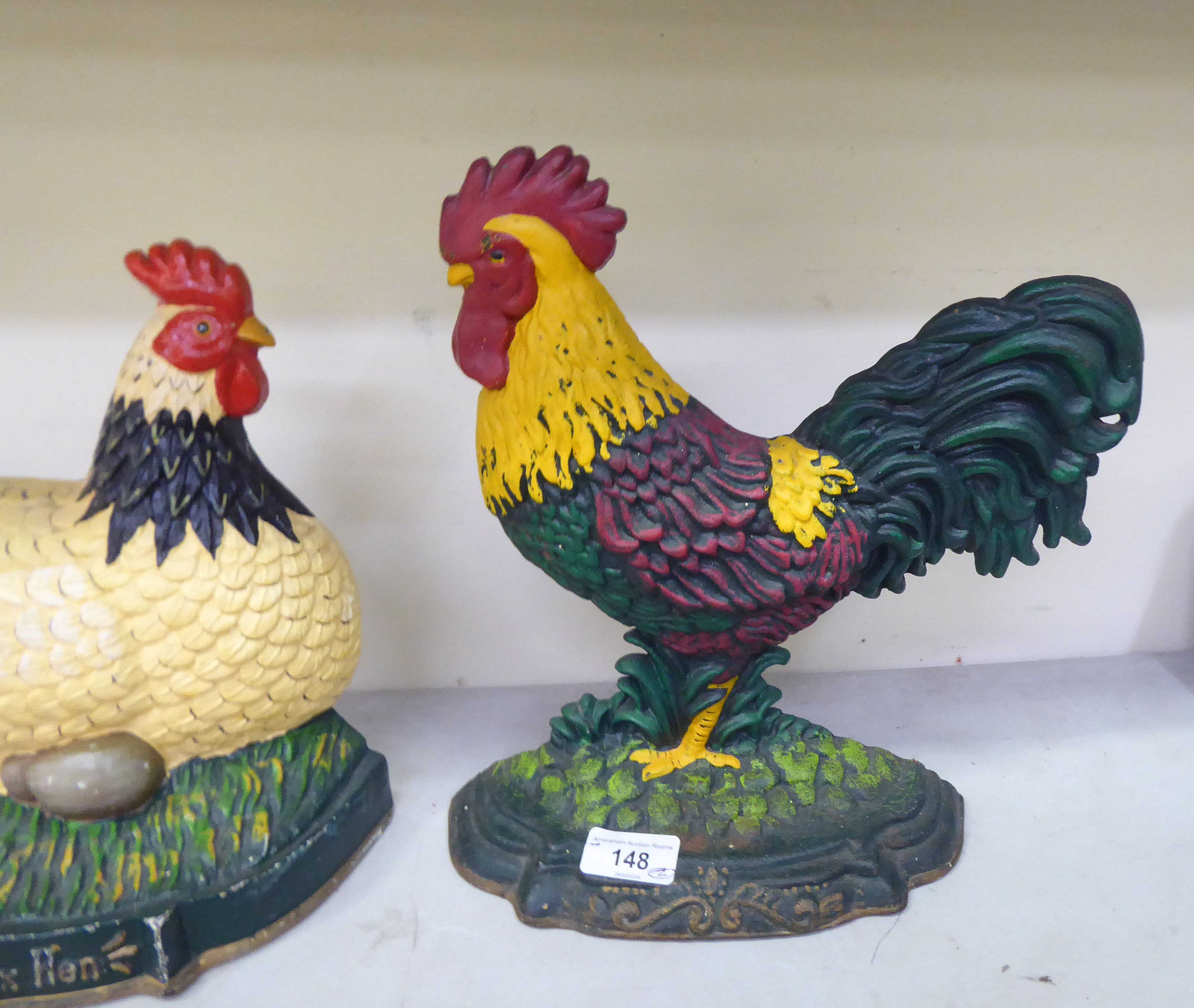 Two cast iron door porters, a chicken  11"h; and a cockerel  12"h - Image 2 of 2