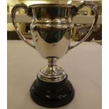 A silver twin handled trophy cup  Birmingham 1929  5.5"h