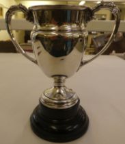 A silver twin handled trophy cup  Birmingham 1929  5.5"h