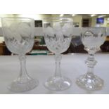 Drinking glasses: to include a rummer, engraved with a hunting scene  7"h