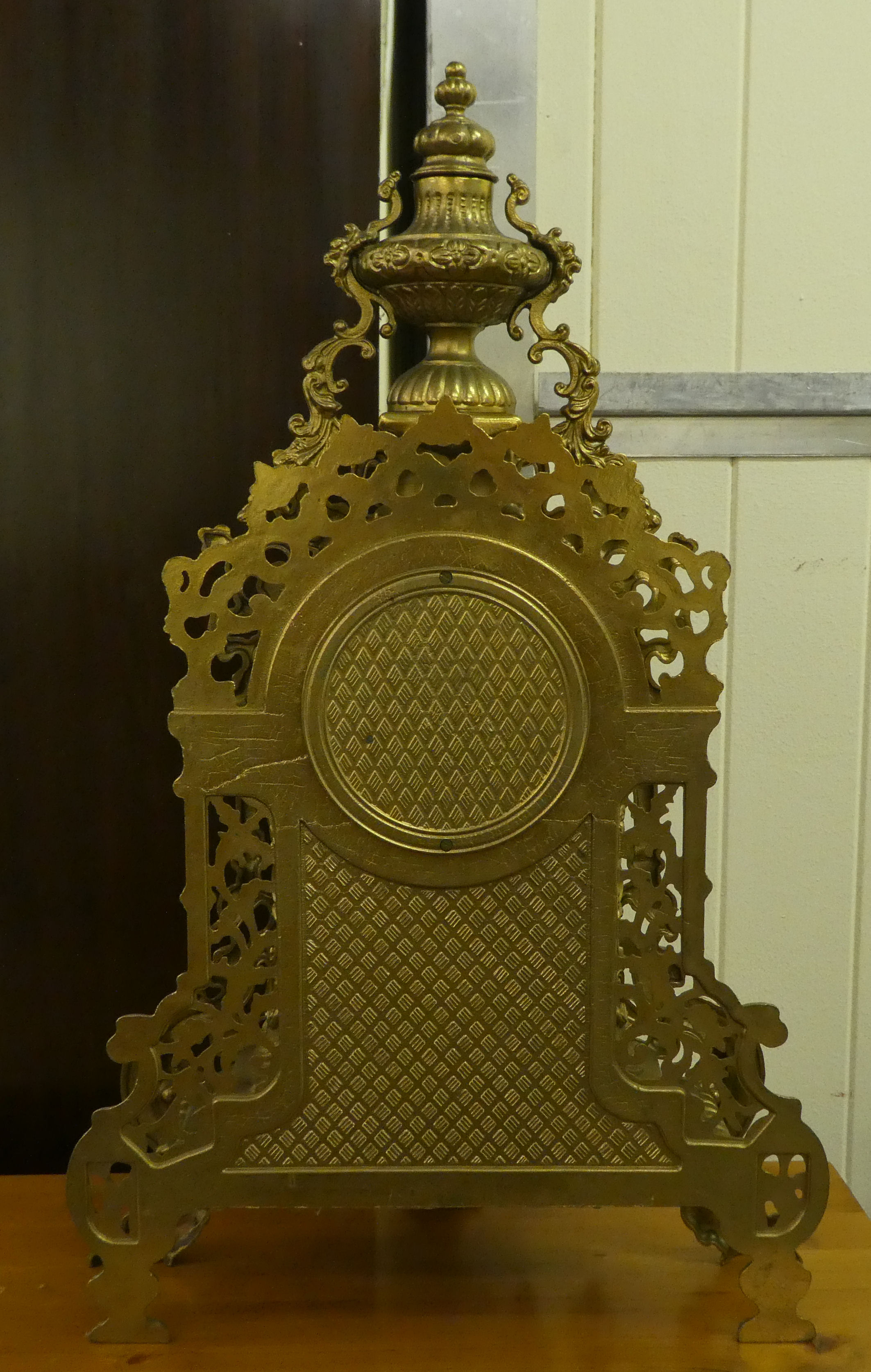 A modern Victorian design, gilt metal cased mantel clock of ornate architectural design, faced by - Image 5 of 5