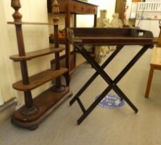 Small furniture: to include a William IV mahogany, three tier what-not, raised on bun feet  40"h